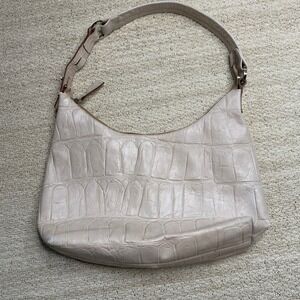 Francesco Biasia Leather Shoulder Bag Cream Croc Embossed Made in Italy Hobo Y2K